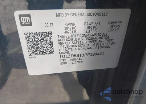 2023 Chevrolet Malibu Fwd 1Lt из США, поврежденный, VIN 1G1ZD5ST1PF190441